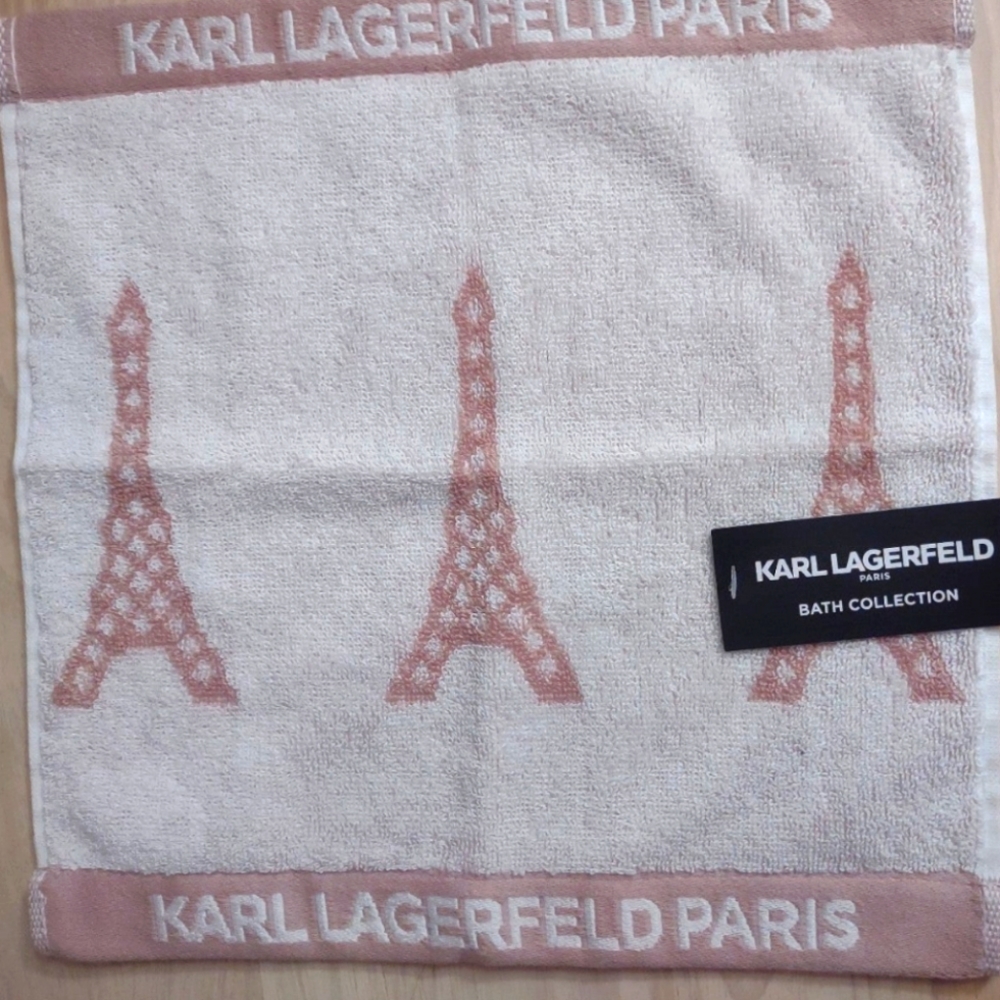 Karl Lagerfeld Paris Eiffel Tower Pink White Washcloth Hand Towel Y2K